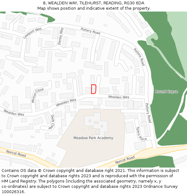 8, WEALDEN WAY, TILEHURST, READING, RG30 6DA: Location map and indicative extent of plot