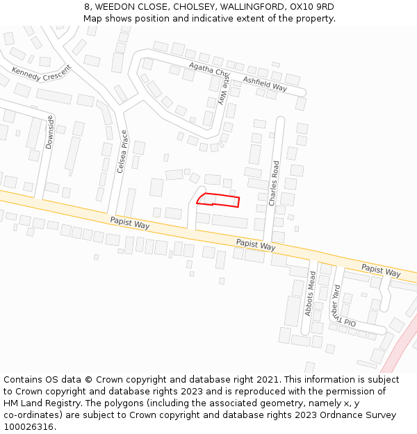8, WEEDON CLOSE, CHOLSEY, WALLINGFORD, OX10 9RD: Location map and indicative extent of plot