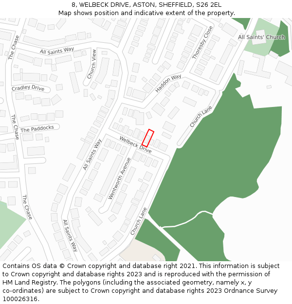 8, WELBECK DRIVE, ASTON, SHEFFIELD, S26 2EL: Location map and indicative extent of plot