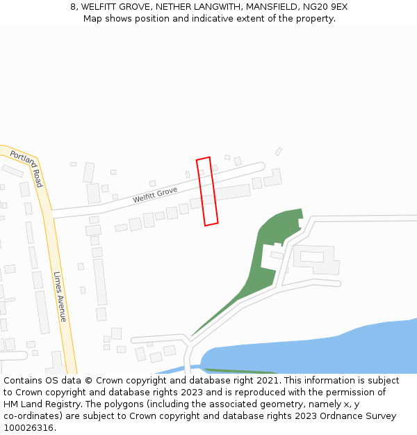 8, WELFITT GROVE, NETHER LANGWITH, MANSFIELD, NG20 9EX: Location map and indicative extent of plot