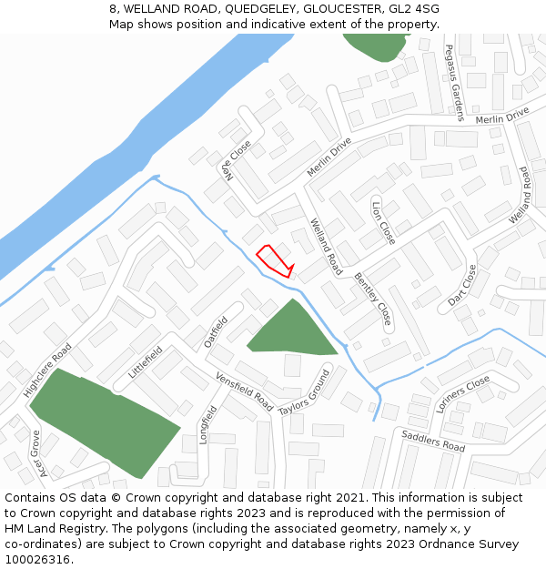 8, WELLAND ROAD, QUEDGELEY, GLOUCESTER, GL2 4SG: Location map and indicative extent of plot