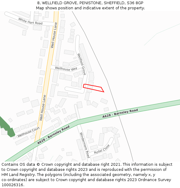 8, WELLFIELD GROVE, PENISTONE, SHEFFIELD, S36 8GP: Location map and indicative extent of plot