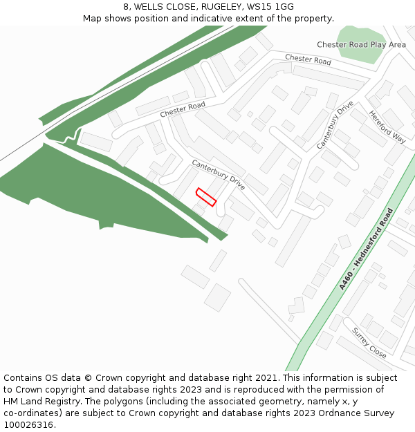8, WELLS CLOSE, RUGELEY, WS15 1GG: Location map and indicative extent of plot