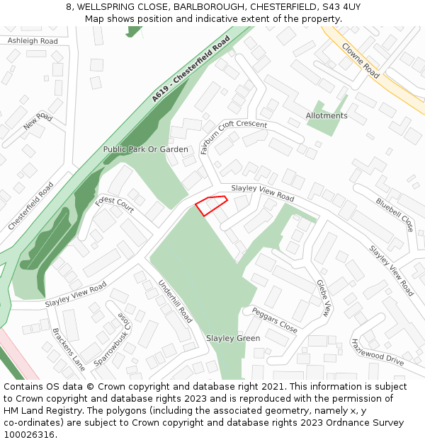 8, WELLSPRING CLOSE, BARLBOROUGH, CHESTERFIELD, S43 4UY: Location map and indicative extent of plot