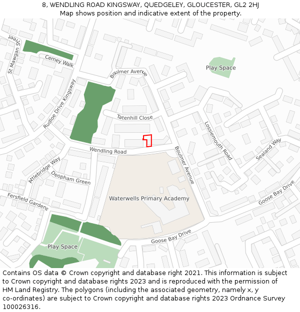 8, WENDLING ROAD KINGSWAY, QUEDGELEY, GLOUCESTER, GL2 2HJ: Location map and indicative extent of plot