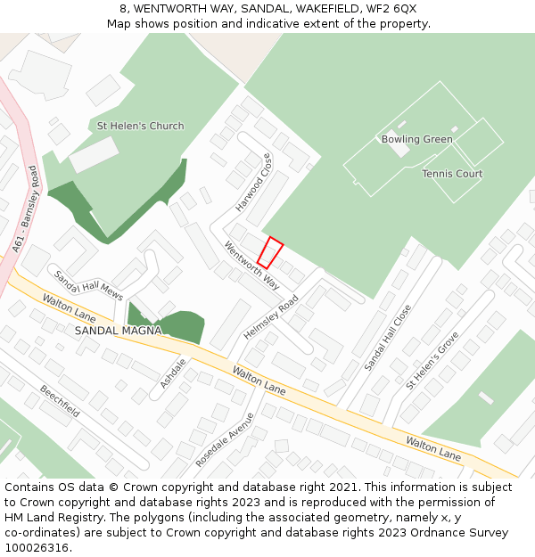 8, WENTWORTH WAY, SANDAL, WAKEFIELD, WF2 6QX: Location map and indicative extent of plot