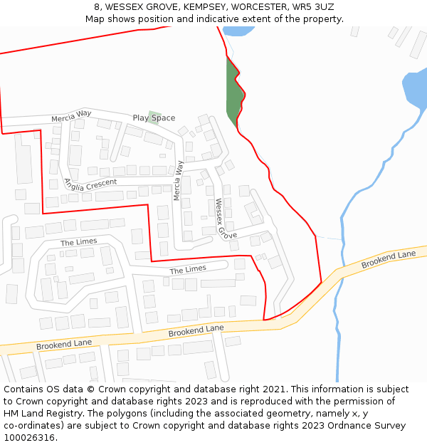 8, WESSEX GROVE, KEMPSEY, WORCESTER, WR5 3UZ: Location map and indicative extent of plot