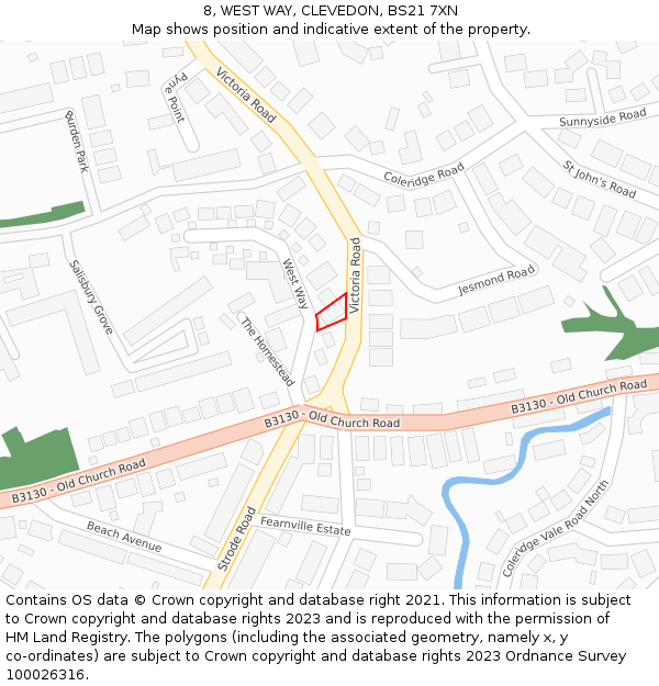 8, WEST WAY, CLEVEDON, BS21 7XN: Location map and indicative extent of plot