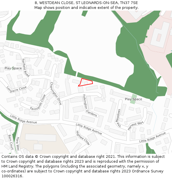8, WESTDEAN CLOSE, ST LEONARDS-ON-SEA, TN37 7SE: Location map and indicative extent of plot
