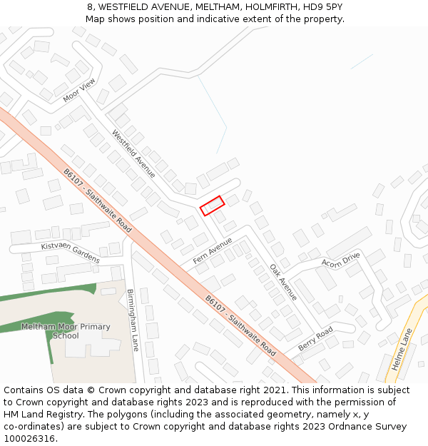 8, WESTFIELD AVENUE, MELTHAM, HOLMFIRTH, HD9 5PY: Location map and indicative extent of plot