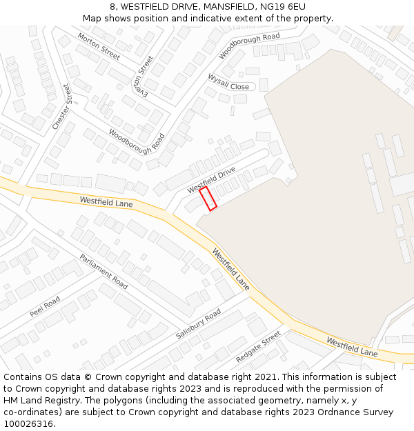 8, WESTFIELD DRIVE, MANSFIELD, NG19 6EU: Location map and indicative extent of plot