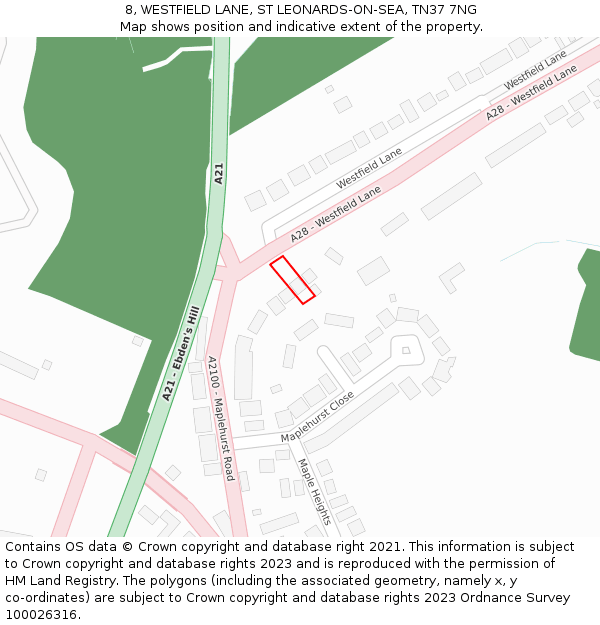 8, WESTFIELD LANE, ST LEONARDS-ON-SEA, TN37 7NG: Location map and indicative extent of plot
