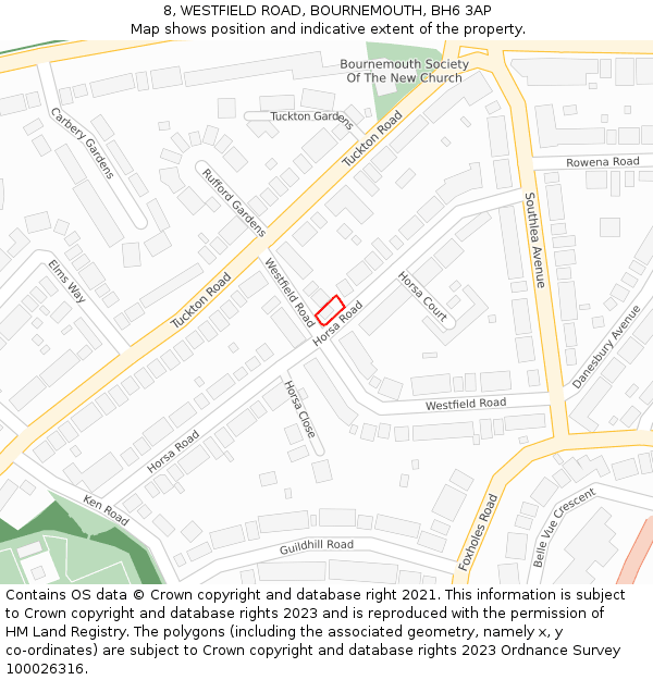 8, WESTFIELD ROAD, BOURNEMOUTH, BH6 3AP: Location map and indicative extent of plot