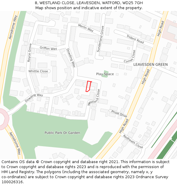8, WESTLAND CLOSE, LEAVESDEN, WATFORD, WD25 7GH: Location map and indicative extent of plot