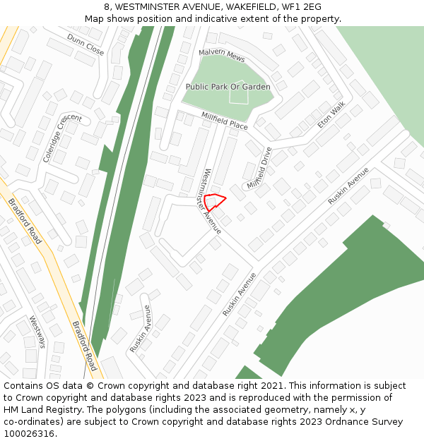 8, WESTMINSTER AVENUE, WAKEFIELD, WF1 2EG: Location map and indicative extent of plot