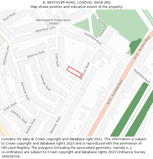 8, WESTOVER ROAD, LONDON, SW18 2RG: Location map and indicative extent of plot
