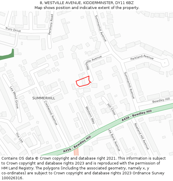 8, WESTVILLE AVENUE, KIDDERMINSTER, DY11 6BZ: Location map and indicative extent of plot