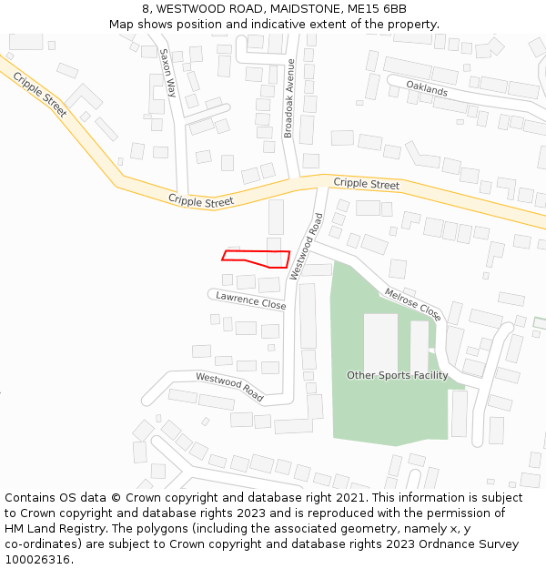 8, WESTWOOD ROAD, MAIDSTONE, ME15 6BB: Location map and indicative extent of plot