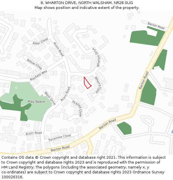 8, WHARTON DRIVE, NORTH WALSHAM, NR28 0UG: Location map and indicative extent of plot