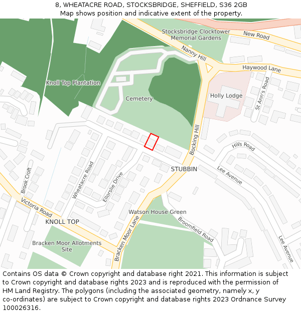 8, WHEATACRE ROAD, STOCKSBRIDGE, SHEFFIELD, S36 2GB: Location map and indicative extent of plot