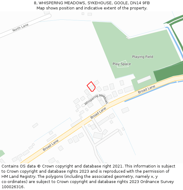 8, WHISPERING MEADOWS, SYKEHOUSE, GOOLE, DN14 9FB: Location map and indicative extent of plot