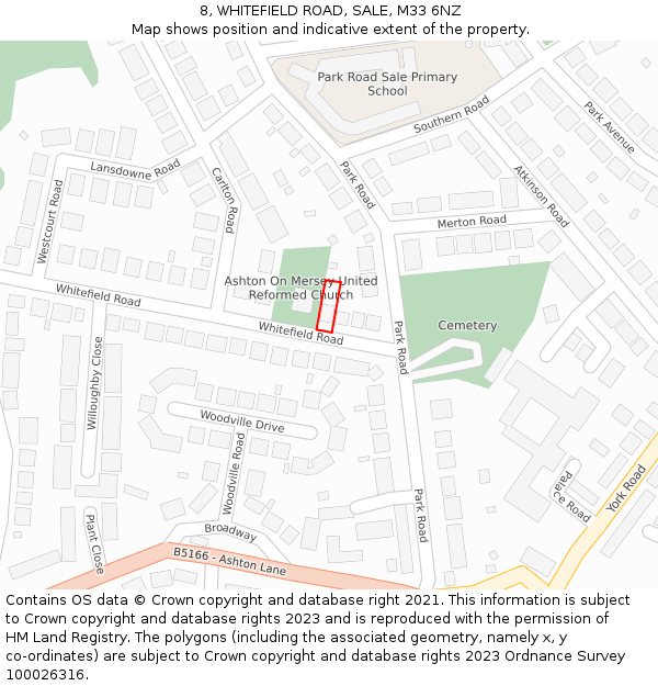 8, WHITEFIELD ROAD, SALE, M33 6NZ: Location map and indicative extent of plot