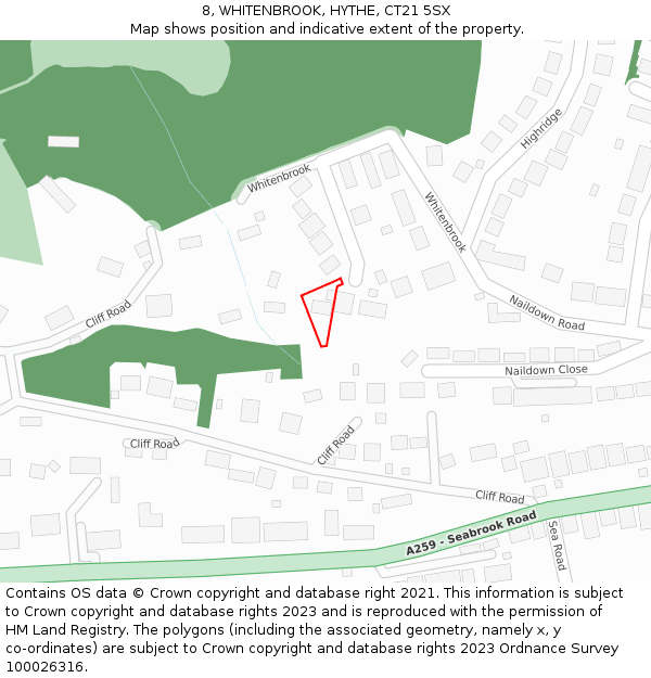 8, WHITENBROOK, HYTHE, CT21 5SX: Location map and indicative extent of plot