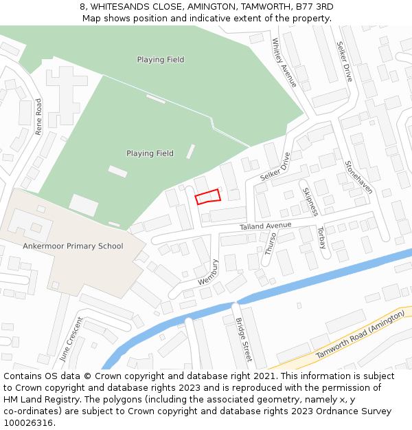 8, WHITESANDS CLOSE, AMINGTON, TAMWORTH, B77 3RD: Location map and indicative extent of plot