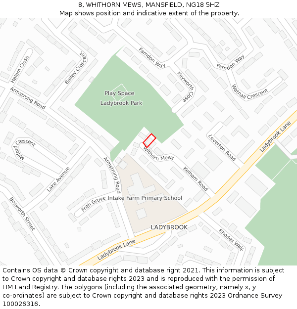 8, WHITHORN MEWS, MANSFIELD, NG18 5HZ: Location map and indicative extent of plot