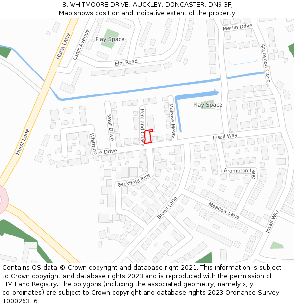 8, WHITMOORE DRIVE, AUCKLEY, DONCASTER, DN9 3FJ: Location map and indicative extent of plot
