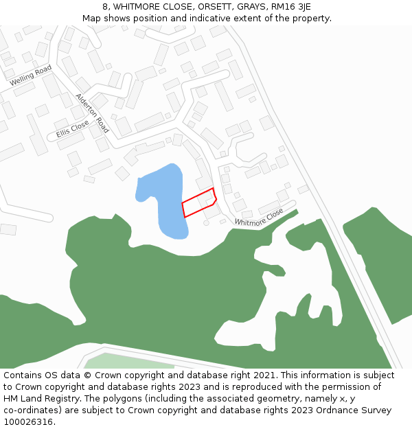 8, WHITMORE CLOSE, ORSETT, GRAYS, RM16 3JE: Location map and indicative extent of plot