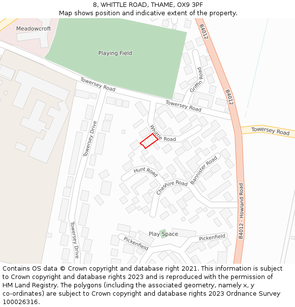 8, WHITTLE ROAD, THAME, OX9 3PF: Location map and indicative extent of plot