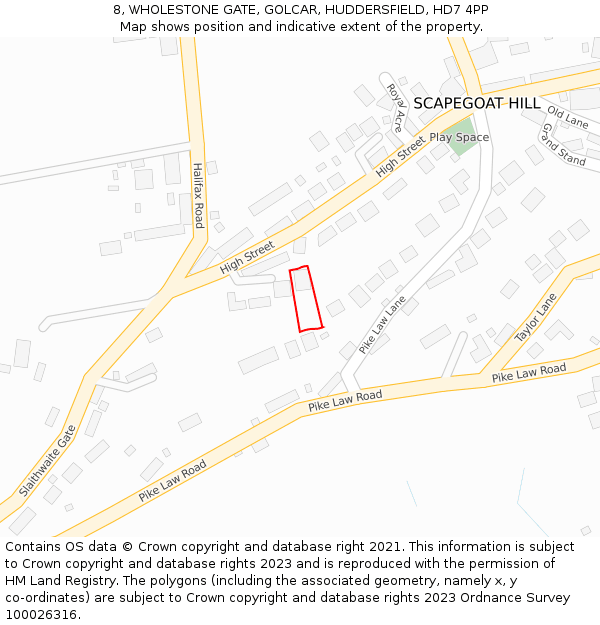 8, WHOLESTONE GATE, GOLCAR, HUDDERSFIELD, HD7 4PP: Location map and indicative extent of plot