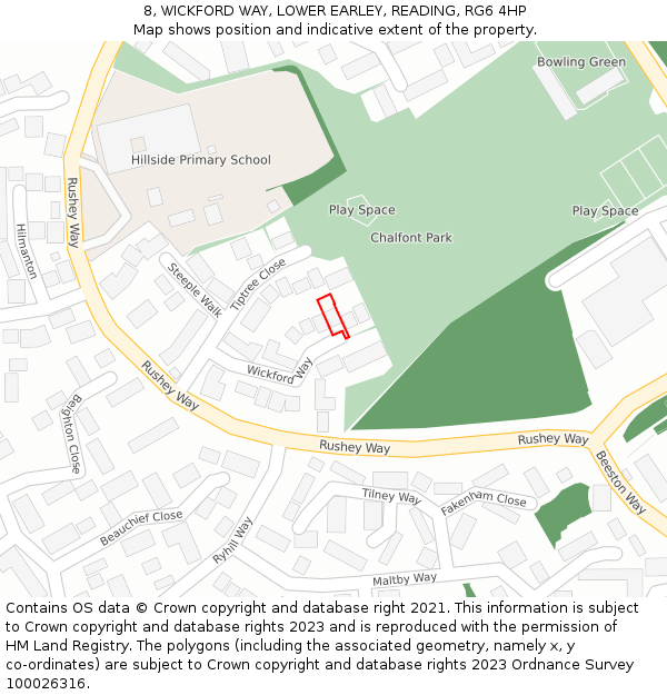 8, WICKFORD WAY, LOWER EARLEY, READING, RG6 4HP: Location map and indicative extent of plot