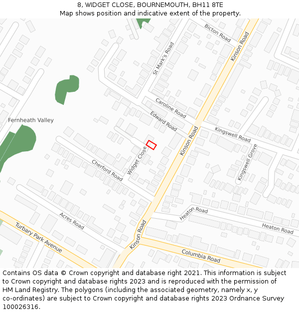 8, WIDGET CLOSE, BOURNEMOUTH, BH11 8TE: Location map and indicative extent of plot