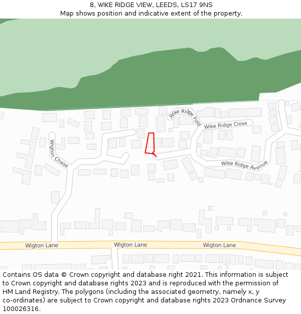 8, WIKE RIDGE VIEW, LEEDS, LS17 9NS: Location map and indicative extent of plot