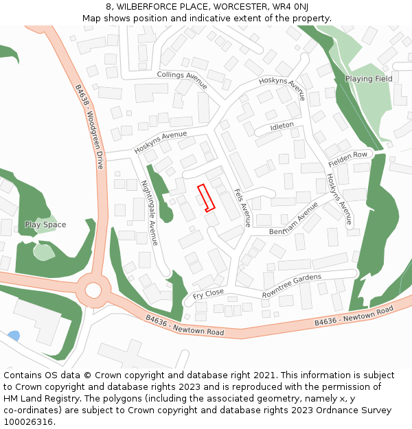 8, WILBERFORCE PLACE, WORCESTER, WR4 0NJ: Location map and indicative extent of plot