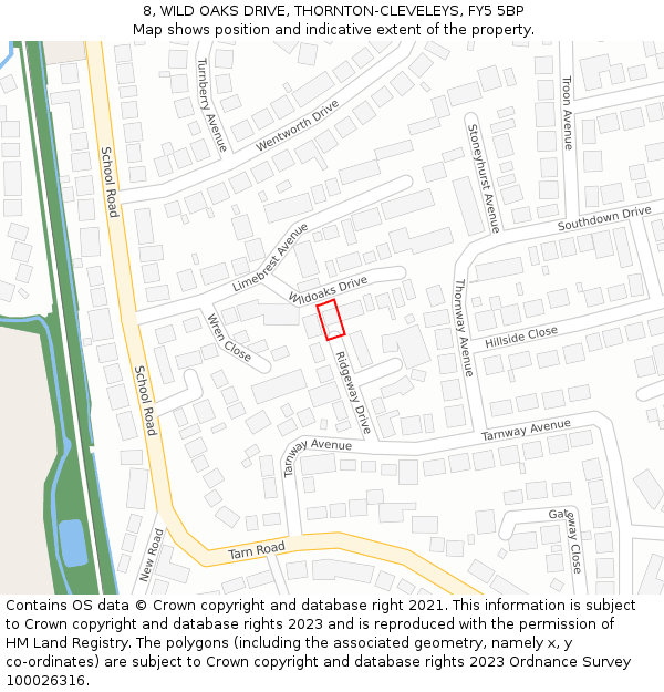 8, WILD OAKS DRIVE, THORNTON-CLEVELEYS, FY5 5BP: Location map and indicative extent of plot
