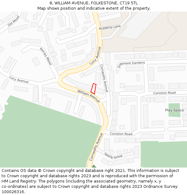 8, WILLIAM AVENUE, FOLKESTONE, CT19 5TL: Location map and indicative extent of plot