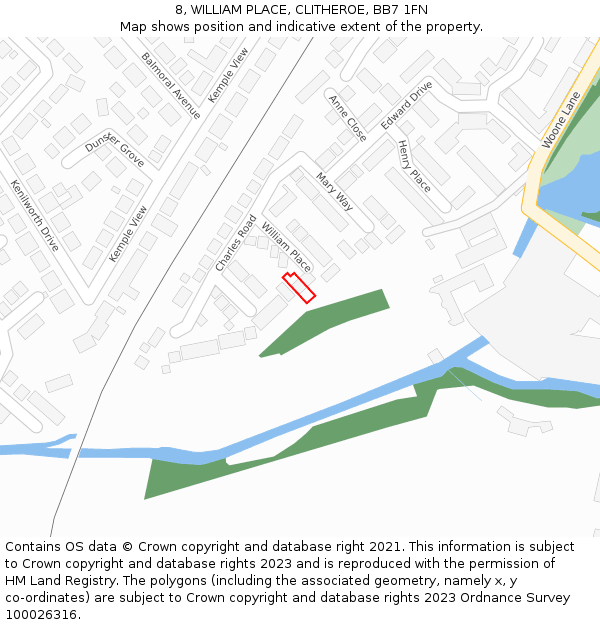 8, WILLIAM PLACE, CLITHEROE, BB7 1FN: Location map and indicative extent of plot