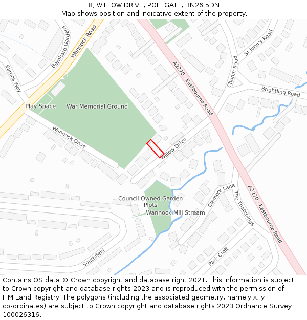 8, WILLOW DRIVE, POLEGATE, BN26 5DN: Location map and indicative extent of plot