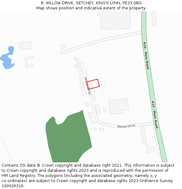 8, WILLOW DRIVE, SETCHEY, KING'S LYNN, PE33 0BG: Location map and indicative extent of plot