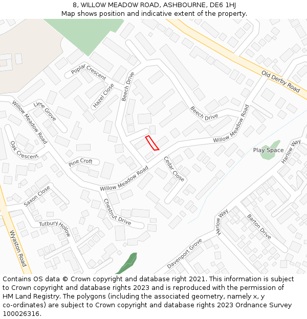 8, WILLOW MEADOW ROAD, ASHBOURNE, DE6 1HJ: Location map and indicative extent of plot