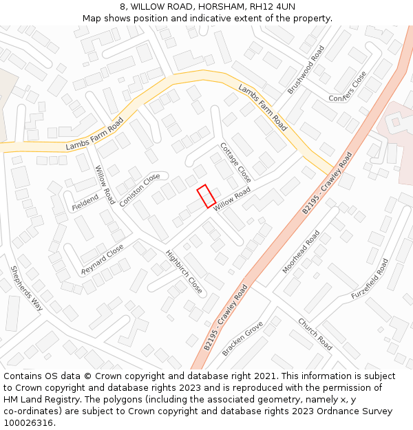 8, WILLOW ROAD, HORSHAM, RH12 4UN: Location map and indicative extent of plot