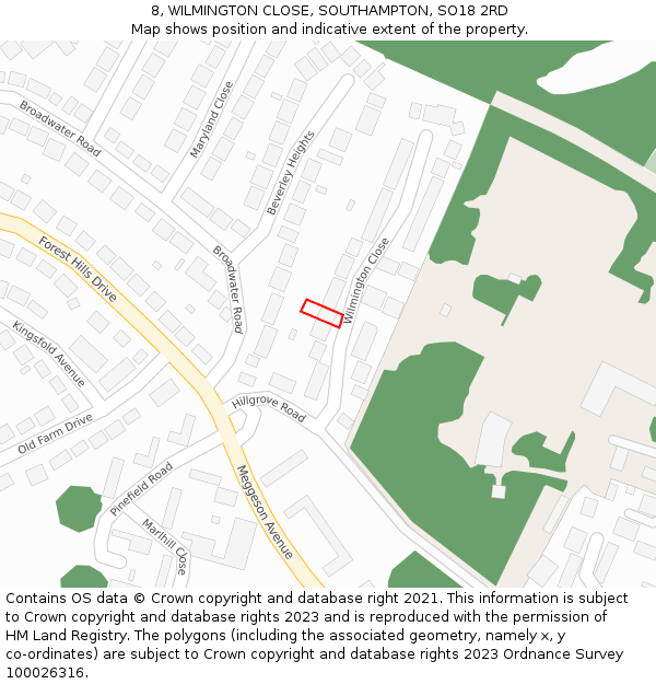 8, WILMINGTON CLOSE, SOUTHAMPTON, SO18 2RD: Location map and indicative extent of plot