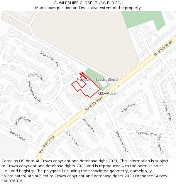 8, WILPSHIRE CLOSE, BURY, BL9 9FU: Location map and indicative extent of plot