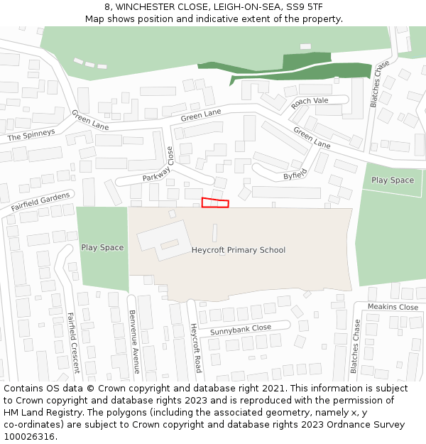 8, WINCHESTER CLOSE, LEIGH-ON-SEA, SS9 5TF: Location map and indicative extent of plot