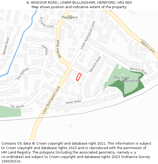 8, WINDSOR ROAD, LOWER BULLINGHAM, HEREFORD, HR2 6ES: Location map and indicative extent of plot
