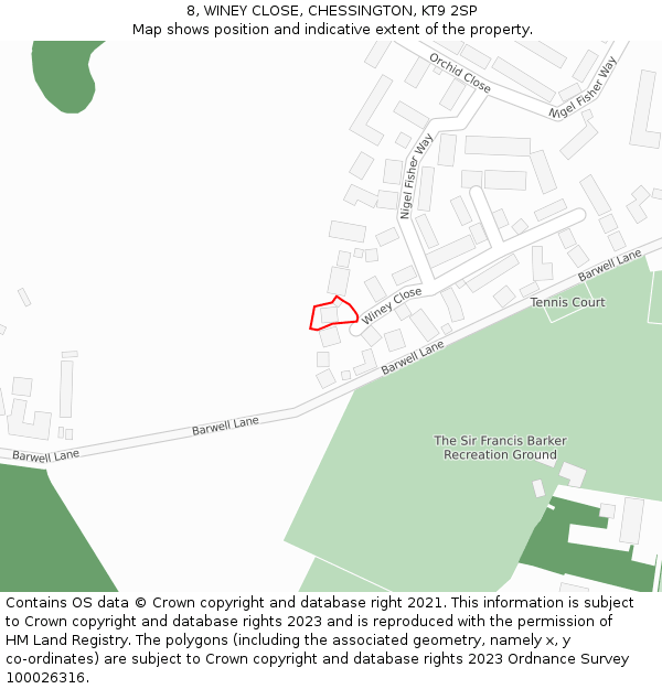 8, WINEY CLOSE, CHESSINGTON, KT9 2SP: Location map and indicative extent of plot