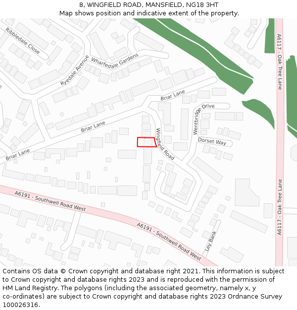8, WINGFIELD ROAD, MANSFIELD, NG18 3HT: Location map and indicative extent of plot